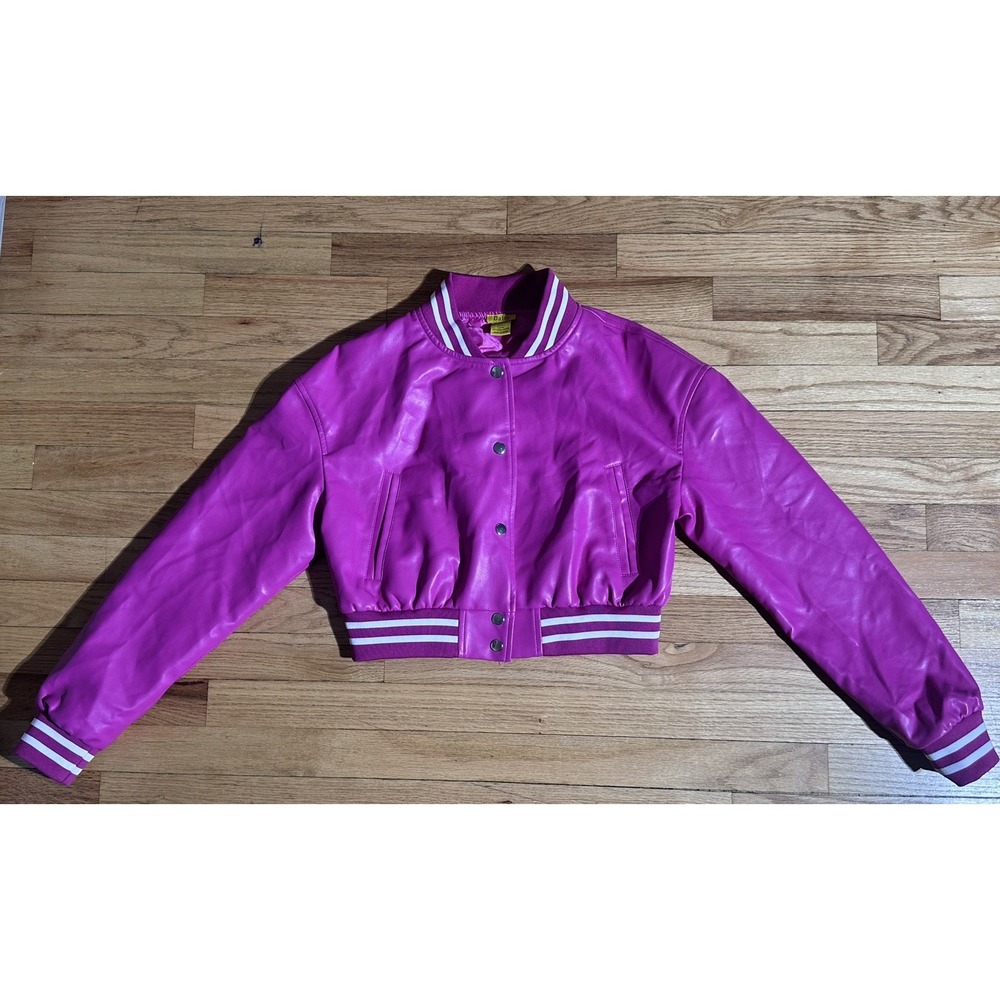 Daisy Women's Barbie Y2K Aesthetic Faux Leather Cropped Varsity Bomber Jacket